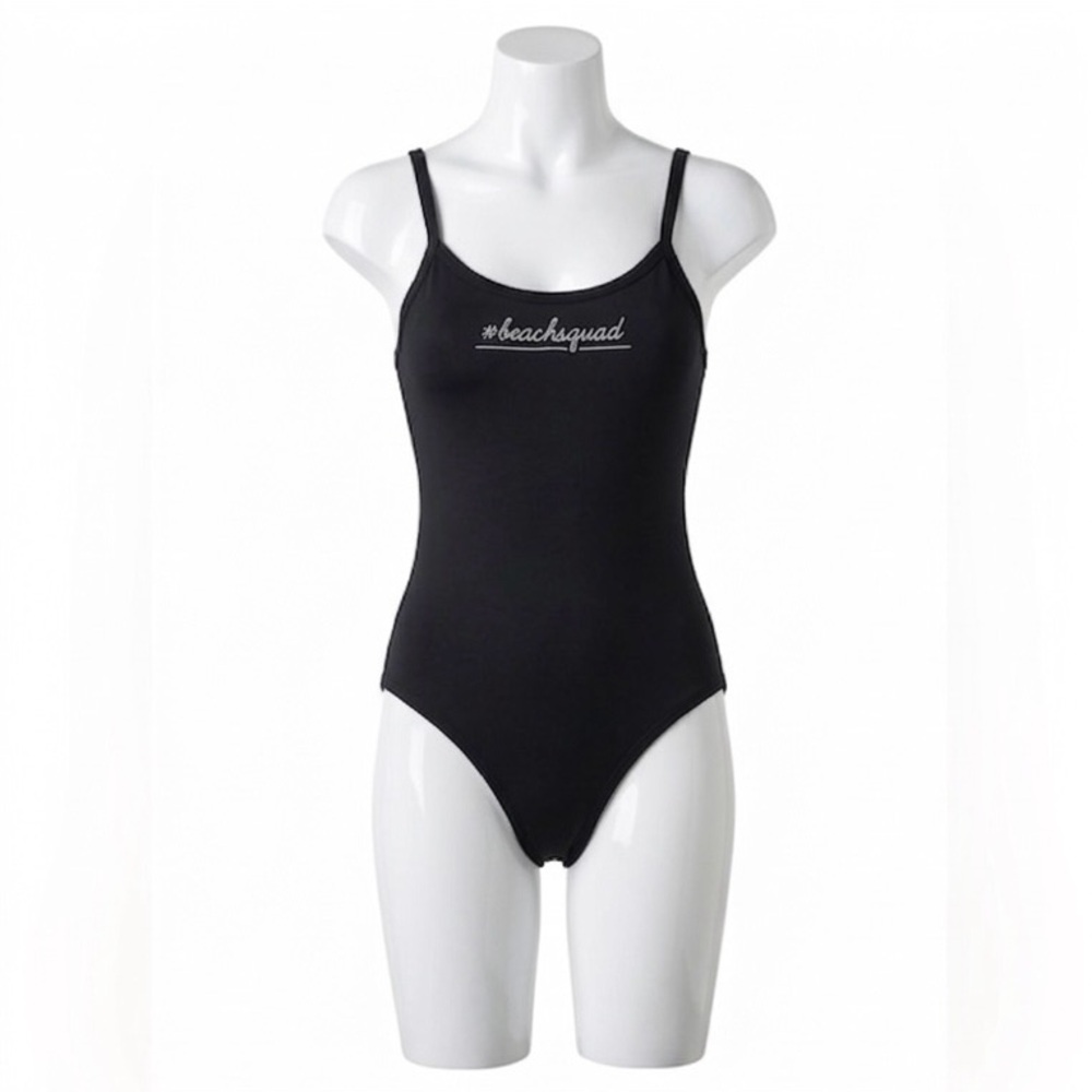 Garage Black High-Cut One-Piece Beach Swimsuit- “Beach Squad” Womens XS